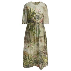 Elie Saab Printed Linen And Silk Midi Dress Oasis Ii38 Linen tag size 40 Women